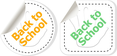 Image showing Back to school text on label tag stickers set isolated on white