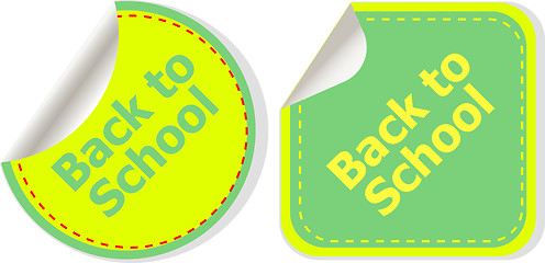 Image showing Back to school text on label tag stickers set isolated on white, education concept