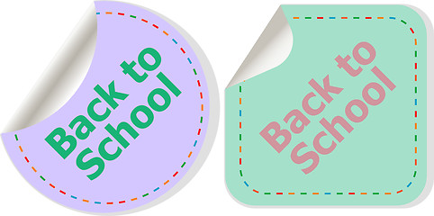 Image showing Back to school text on label tag stickers set isolated on white, education concept
