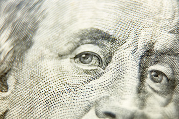 Image showing Macro close up of the US 100 dollar bill