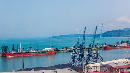 Image showing Industrial ship in Batumi port at dusk. Georgia