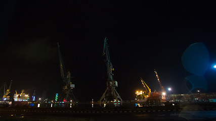 Image showing Industrial ship in Batumi port at dusk. Georgia