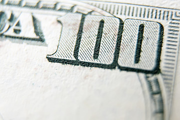 Image showing Macro close up of the US 100 dollar bill