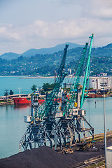 Image showing Industrial ship in Batumi port at dusk. Georgia