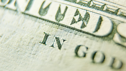 Image showing Macro close up of the US 100 dollar bill