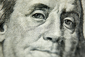 Image showing Macro close up of the US 100 dollar bill