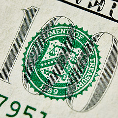 Image showing Macro close up of the US 100 dollar bill