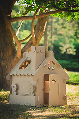 Image showing Toy house made of corrugated cardboard in the city park