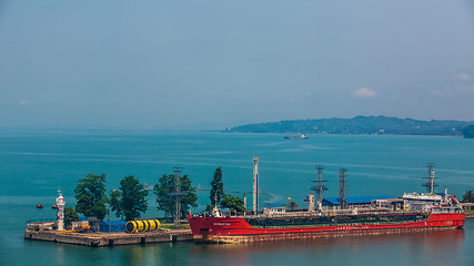 Image showing Industrial ship in Batumi port at dusk. Georgia