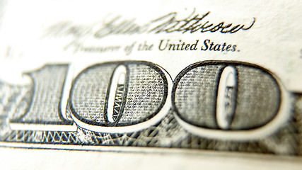 Image showing Macro close up of the US 100 dollar bill