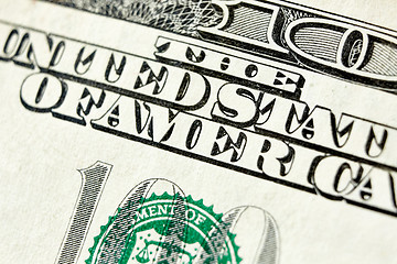 Image showing Macro close up of the US 100 dollar bill