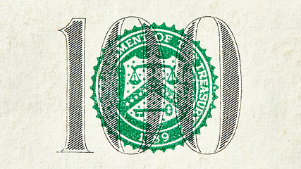 Image showing Macro close up of the US 100 dollar bill