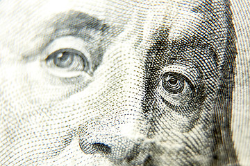 Image showing Macro close up of the US 100 dollar bill