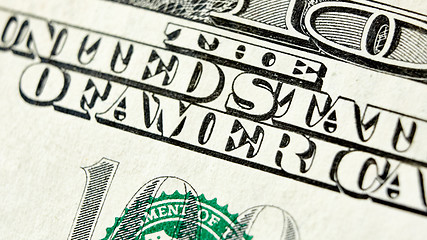 Image showing Macro close up of the US 100 dollar bill