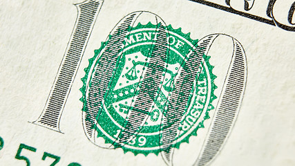 Image showing Macro close up of the US 100 dollar bill