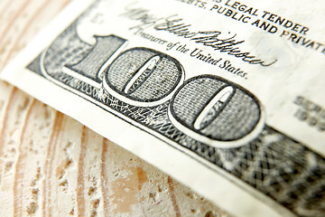 Image showing Macro close up of the US 100 dollar bill