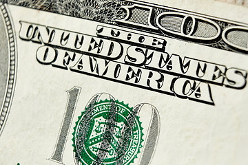 Image showing Macro close up of the US 100 dollar bill