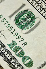 Image showing Macro close up of the US 100 dollar bill