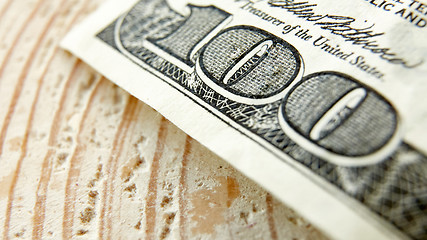 Image showing Macro close up of the US 100 dollar bill