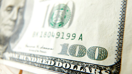 Image showing Macro close up of the US 100 dollar bill