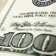 Image showing Macro close up of the US 100 dollar bill