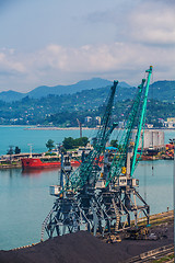 Image showing Industrial ship in Batumi port at dusk. Georgia