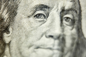 Image showing Macro close up of the US 100 dollar bill