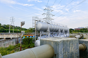 Image showing Glow light of petrochemical industry water tank 