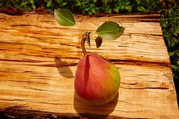 Image showing Fresh organic pear on old wood. 