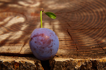 Image showing fresh plum on wooden table