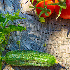 Image showing The concept of healthy eating with organic cucumber and tomatoes