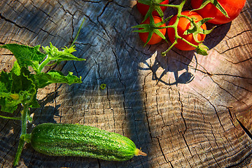 Image showing The concept of healthy eating with organic cucumber and tomatoes