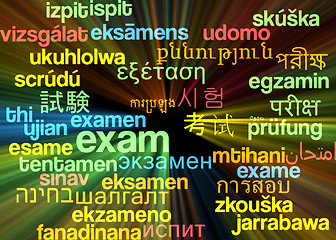 Image showing Exam multilanguage wordcloud background concept glowing