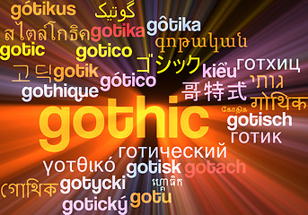 Image showing Gothic multilanguage wordcloud background concept glowing