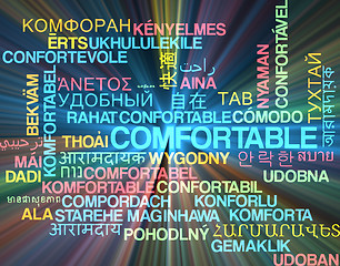 Image showing Comfortable multilanguage wordcloud background concept glowing