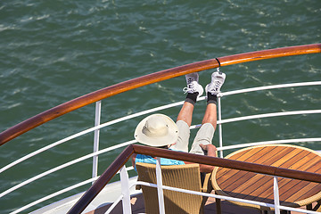 Image showing The man enjoys the sailing cruise ship