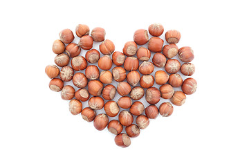 Image showing Hazelnuts in a heart shape