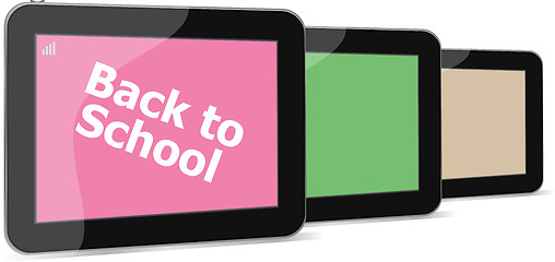 Image showing Tablet PC set with back to school word on it, isolated on white