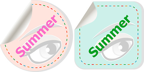Image showing Word summer concept on button. Banner, web button or message for online web site, presentation or application