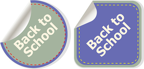 Image showing Back to school text on label tag stickers set isolated on white, education concept