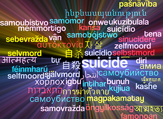 Image showing Sucide multilanguage wordcloud background concept glowing