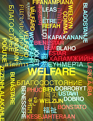 Image showing Welfare multilanguage wordcloud background concept glowing