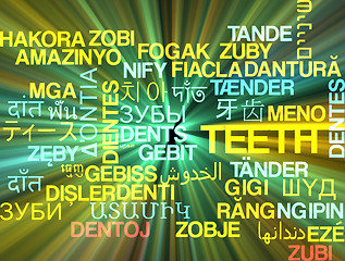 Image showing Teeth multilanguage wordcloud background concept glowing
