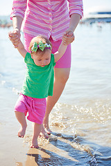 Image showing mom and baby on beach  have fun