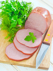 Image showing Ham on wooden board