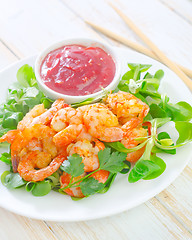 Image showing Fried shrimps with sauce