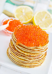 Image showing pancakes with caviar