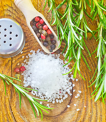 Image showing salt, rosemary and pepper