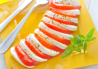Image showing caprese, fresh salad with tomato and mozzarella