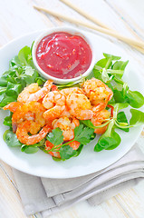 Image showing Fried shrimps with sauce